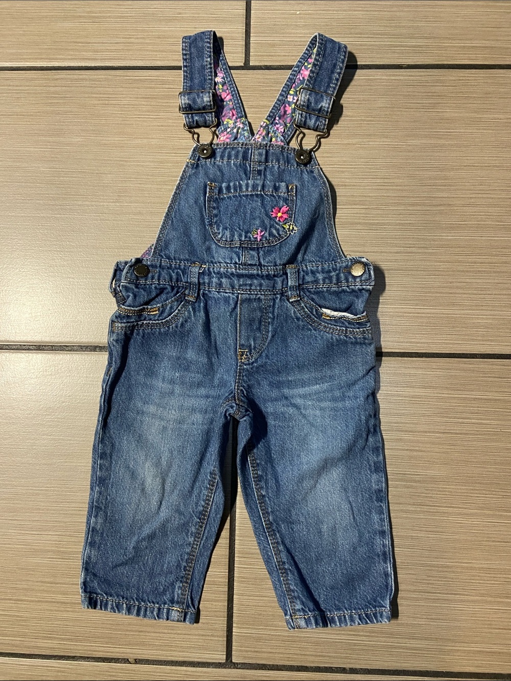 Genuine kids Oshkosh denim embroidered overalls